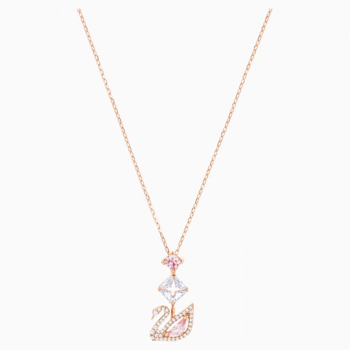 dazzling swan y-necklace-multi-colored-rose-gold tone plated-swarovski-eshop